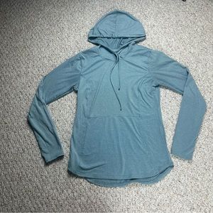 RBX Reebok Blue Striped Womens Hoodie Lightweight Thumbholes Small Scoop Hem